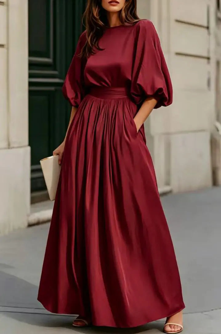 Robe longue rouge bordeaux élégante taille marquée femme SecretBombe