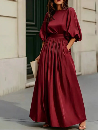 Robe longue rouge bordeaux élégante taille marquée femme SecretBombe