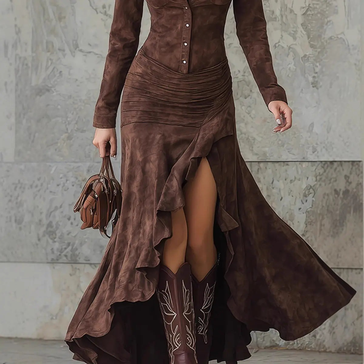 : Robe longue effet daim manches longues femme SecretBombe