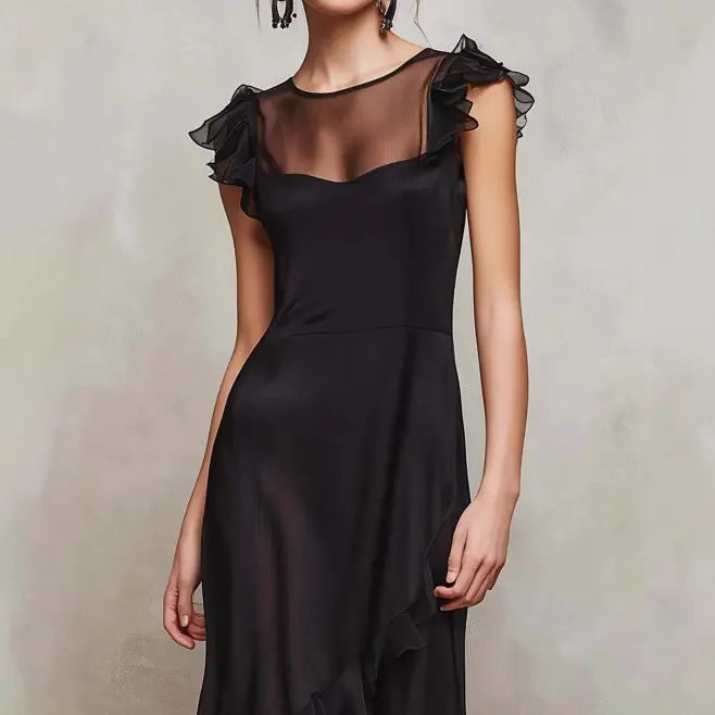 Robe longue noire en mousseline fluide et féminine – SecretBombe