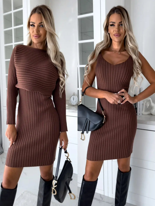 Robe marron en maille côtelée idéale pour l’automne et l’hiver