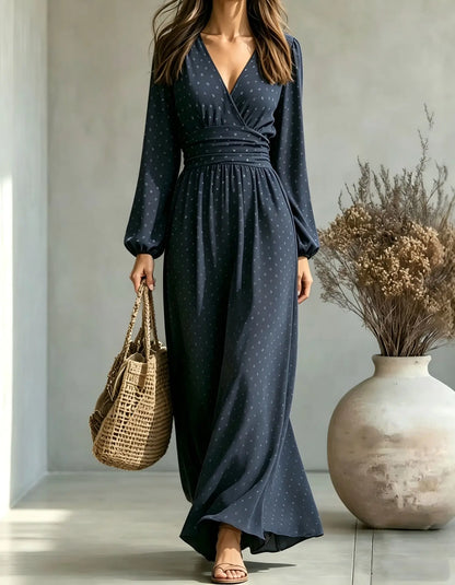 Robe maxi bleu marine femme élégante avec décolleté en V SecretBombe
