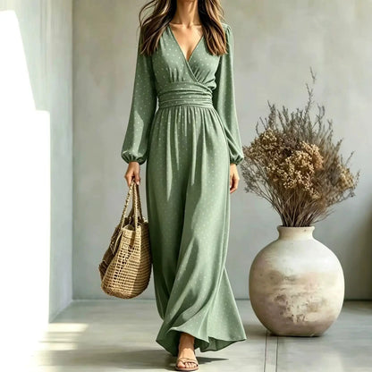 Robe maxi verte femme manches longues à taille marquée SecretBombe