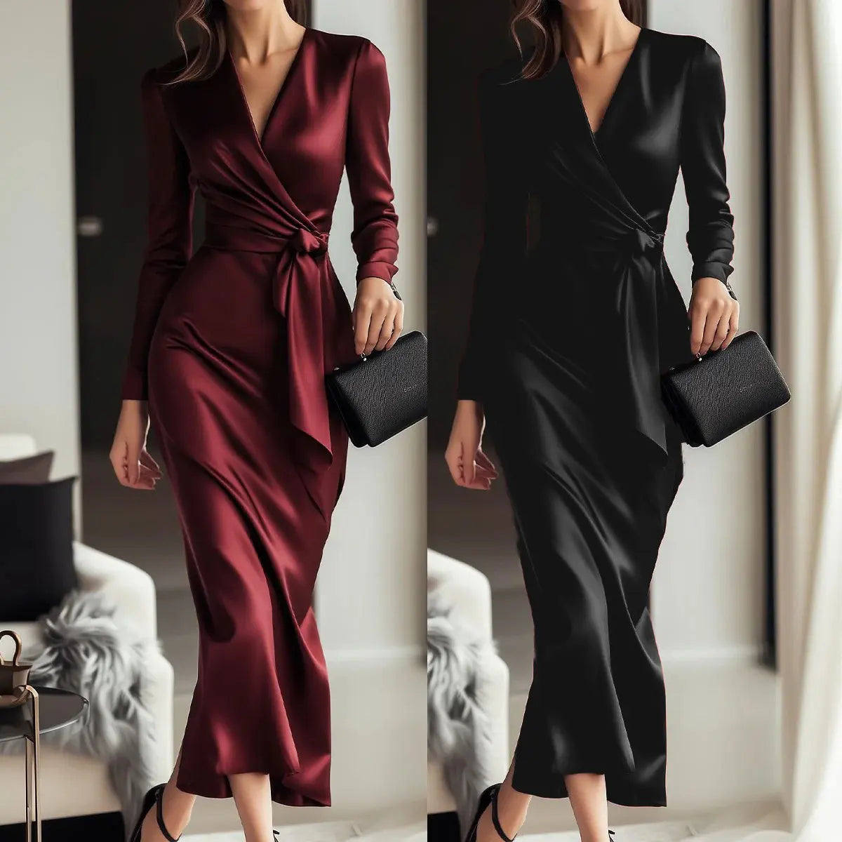 Robe midi portefeuille style street fashion chic – SecretBombe