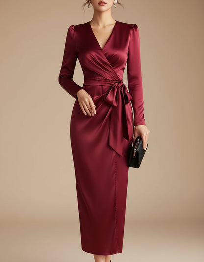 Robe portefeuille avec nœud drapé sur le côté – SecretBombe