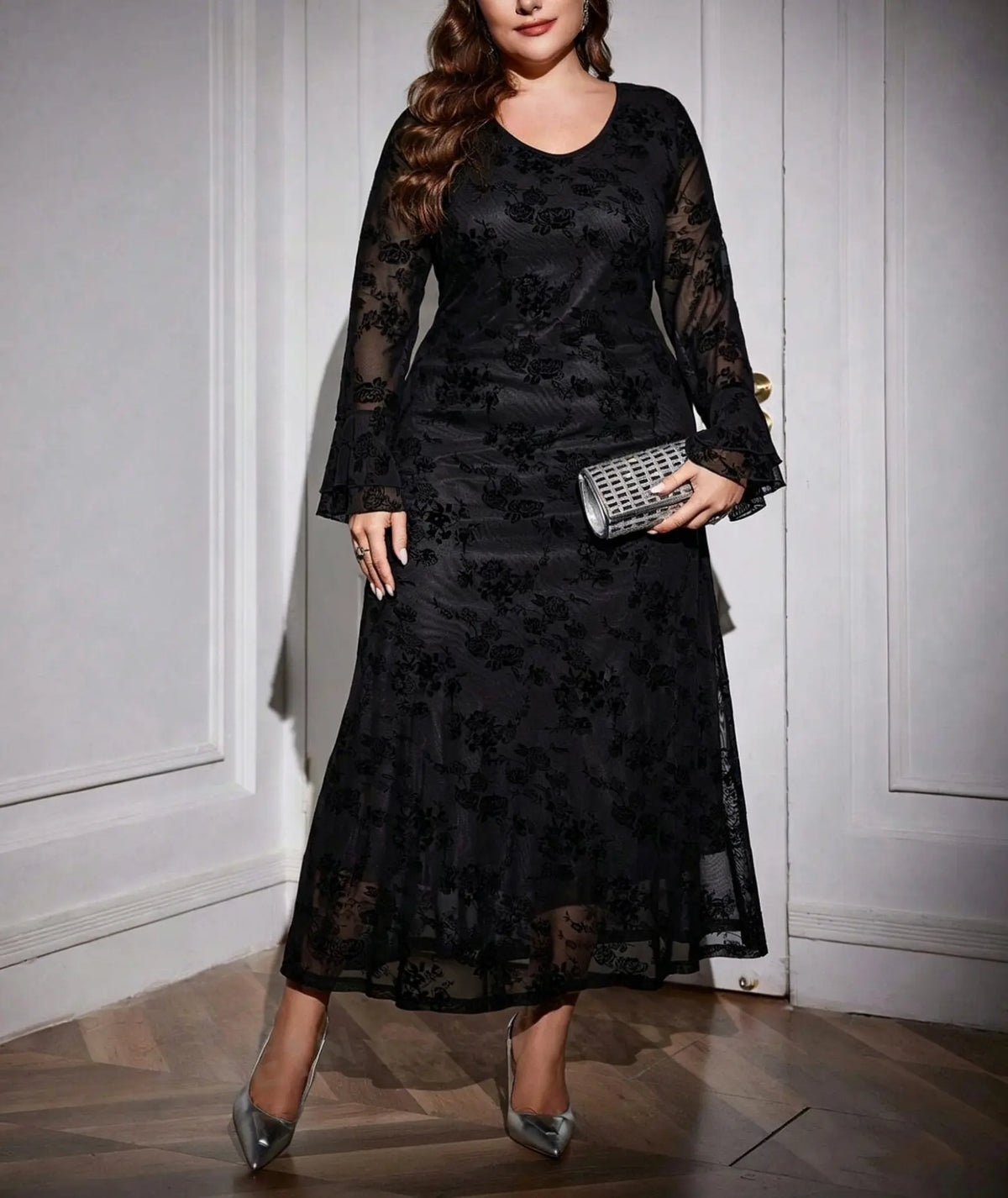 Robe noire en dentelle à manches longues pour femme SecretBombe