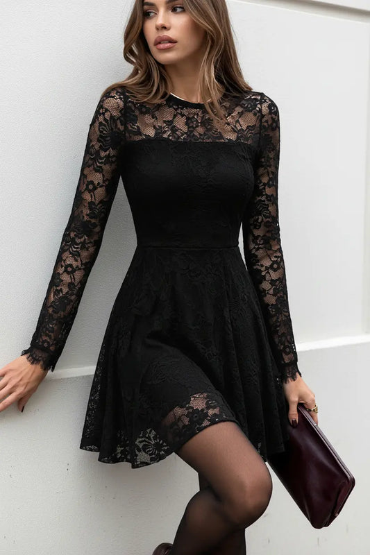 Robe noire en dentelle à manches longues femme SecretBombe