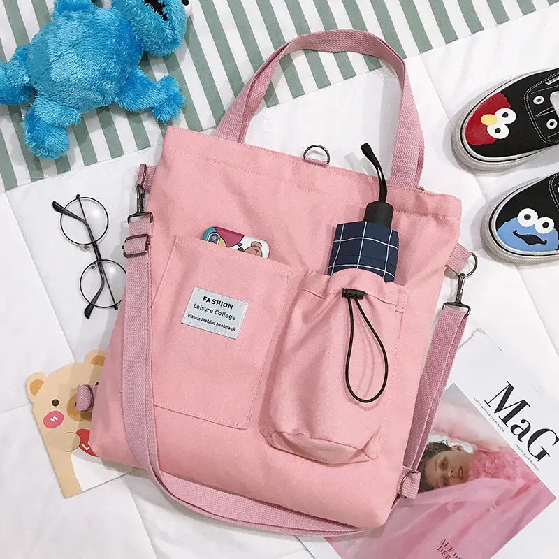 Sac à dos femme convertible en tote bag, toile rose, design moderne et tendance