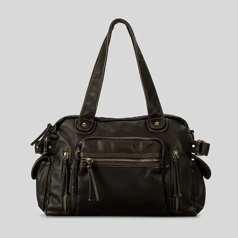 Sac à main femme noir multi-poches effet cuir vegan tendance SecretBombe