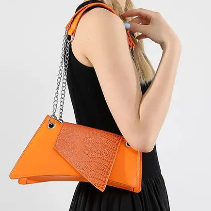 Sac femme chaîne métallique orange look mode affirmé SecretBombe