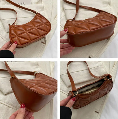 Sac bandoulière marron en cuir végan matelassé, vue de face