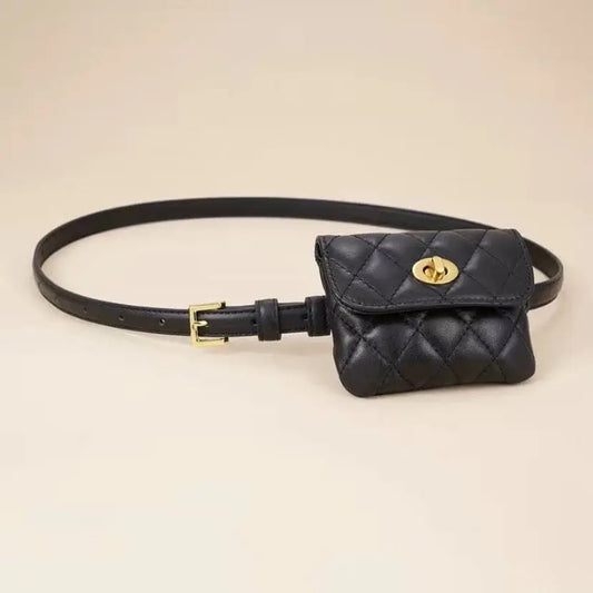 "Sac avec ceinture intégrée en cuir végan noir, élégant et fonctionnel"