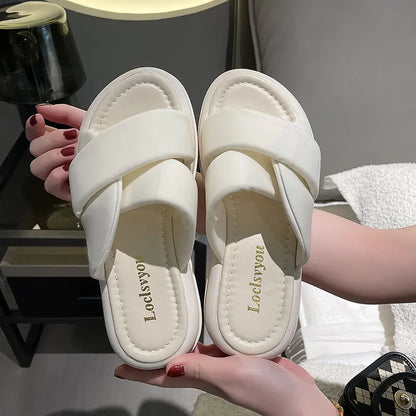 Sandales femme semelle épaisse beige style streetwear