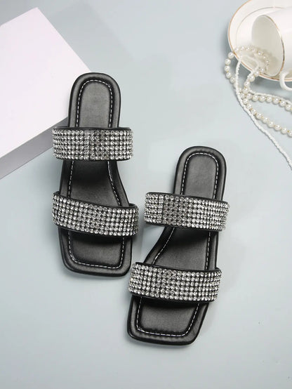 Sandales femme noires strass confortables chic et élégantes
