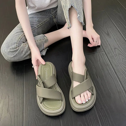 Sandales femme vert décontractées semelle “English muffin”