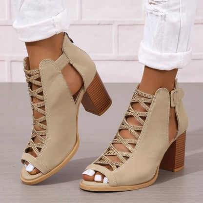 Sandales Femme Bout Rond Talon Bloc Confortable