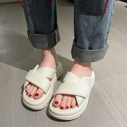 Sandales femme semelle épaisse beige style streetwear