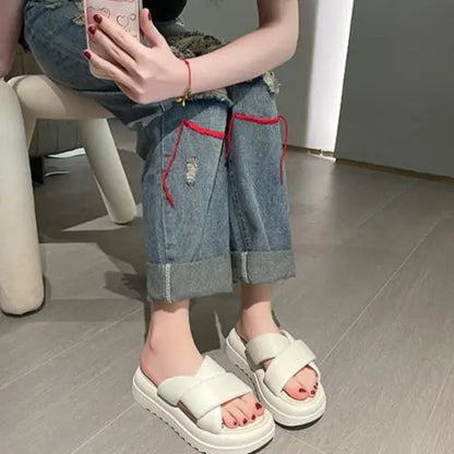 Sandales femme semelle épaisse beige style streetwear