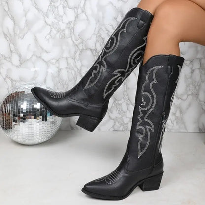 Santiags femme hautes à talon carré confortable et stable – secretbombe