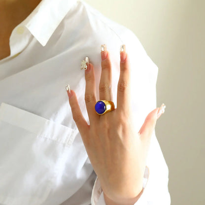 Bague femme pierre bleu foncé élégante SecretBombe