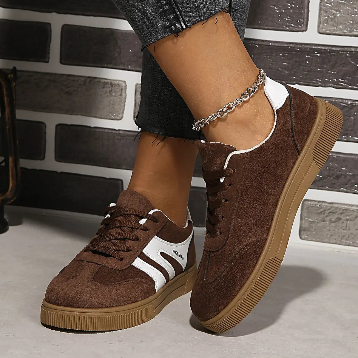 baskets femme casual marron cuir vegan style rétro semelle caoutchouc SecretBombe