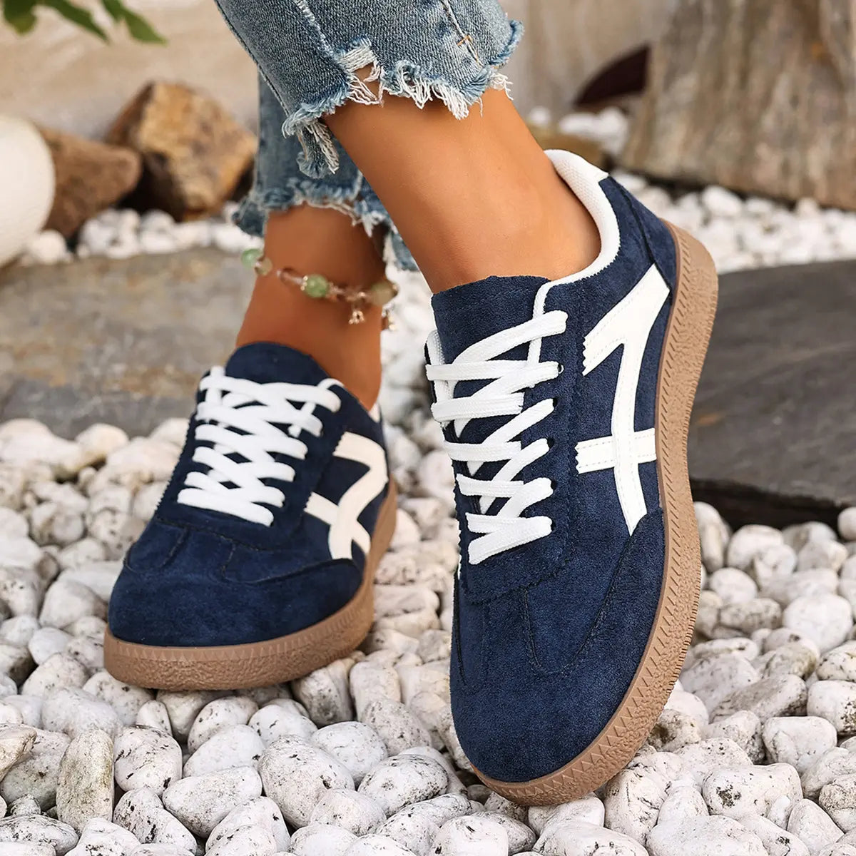 sneakers femme rétro casual bleu foncé confort quotidien SecretBombe