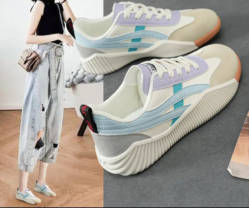 Sneakers femme confort quotidien beige bleu pastel SecretBombe