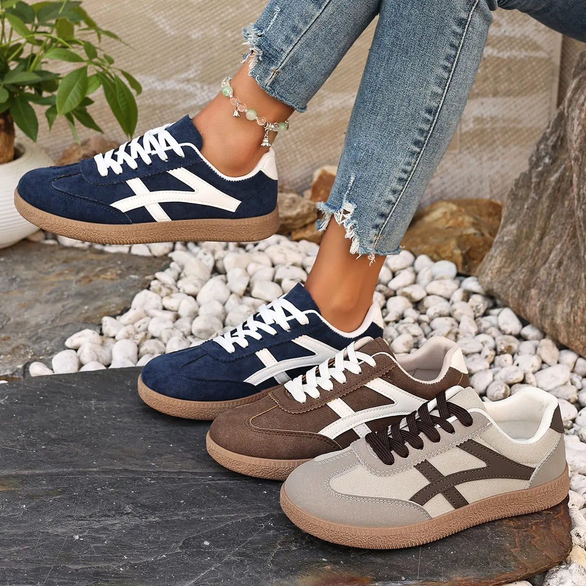 baskets femme rétro casual beige cuir vegan style urbain SecretBombe