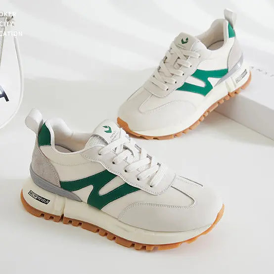 Baskets femme beige et vert tendance look moderne SecretBombe