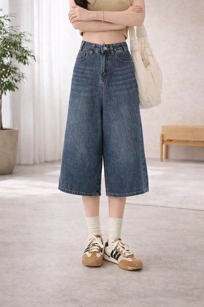 Bermuda femme denim large silhouette moderne
