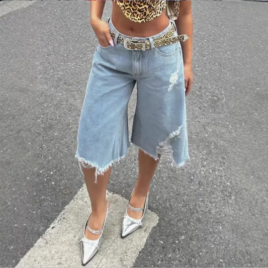 bermuda long en jean bleu clair style street fashion femme SecretBombe