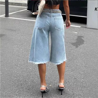bermuda long denim bleu clair look street chic SecretBombe