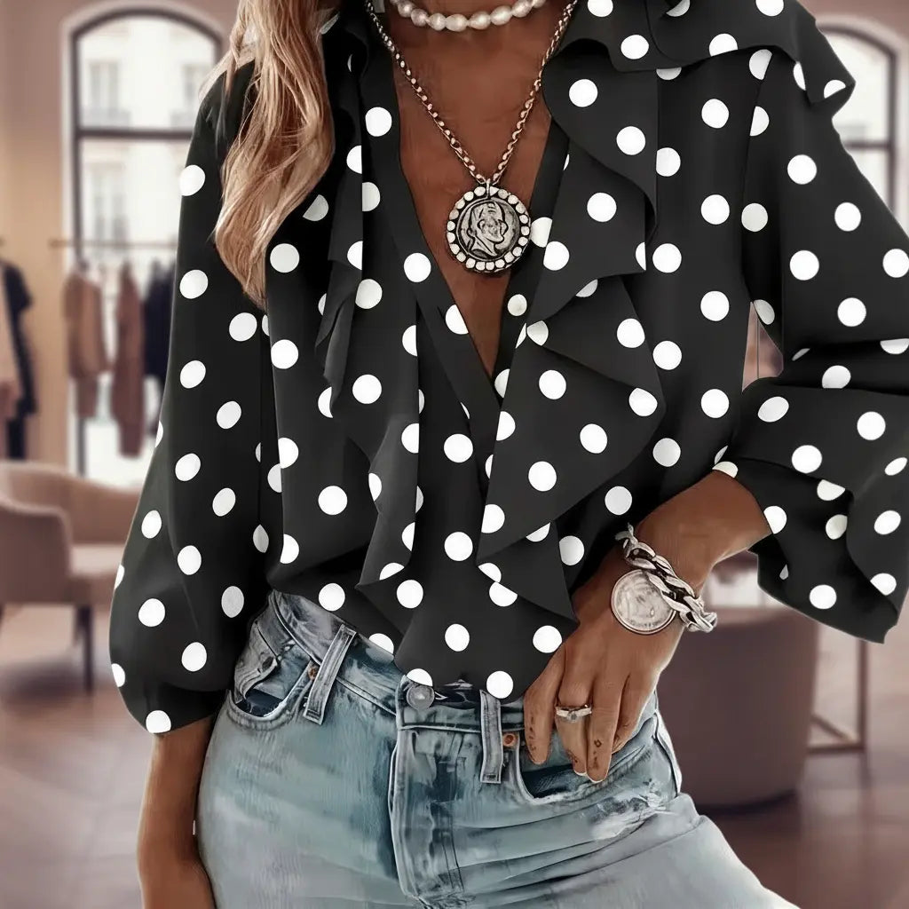 Blouse femme noire à pois blancs style chic – SecretBombe