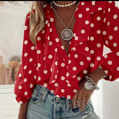 Blouse femme rouge à pois blancs élégante – SecretBombe