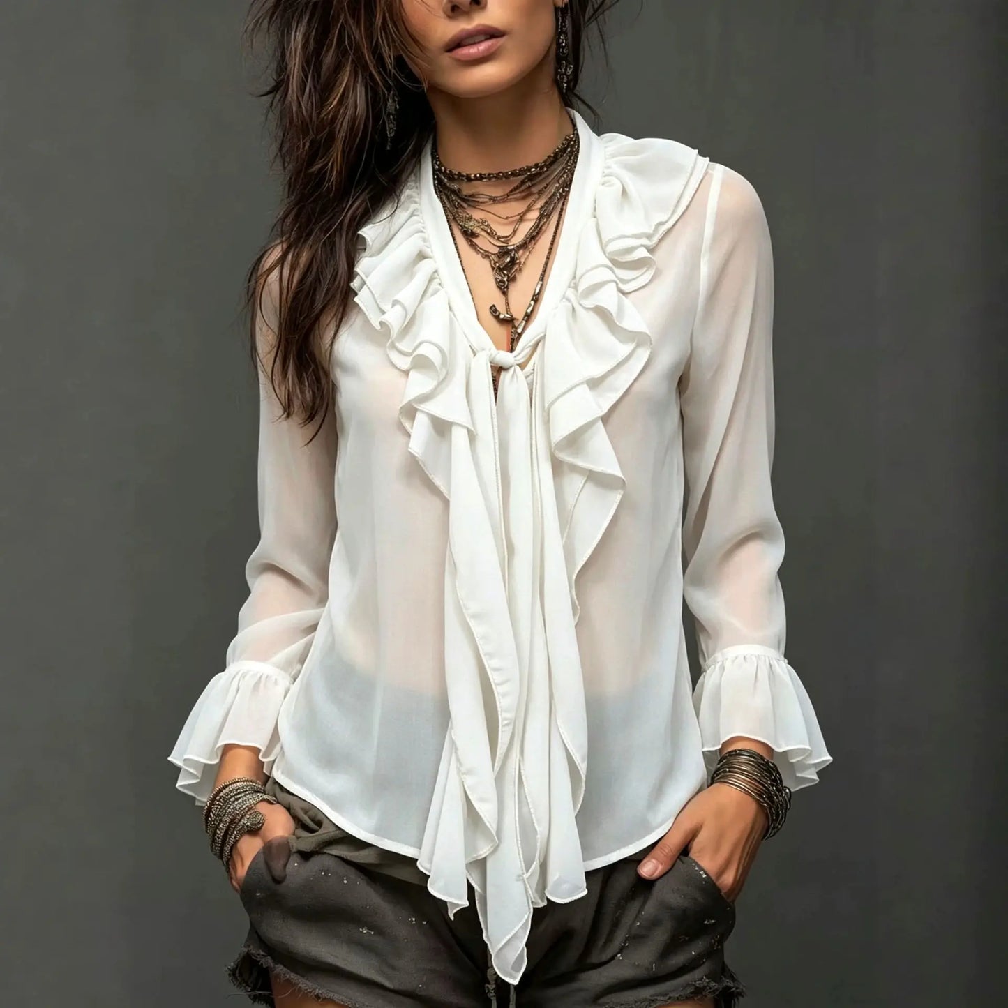  Blouse femme blanche à volants style chic SecretBombe