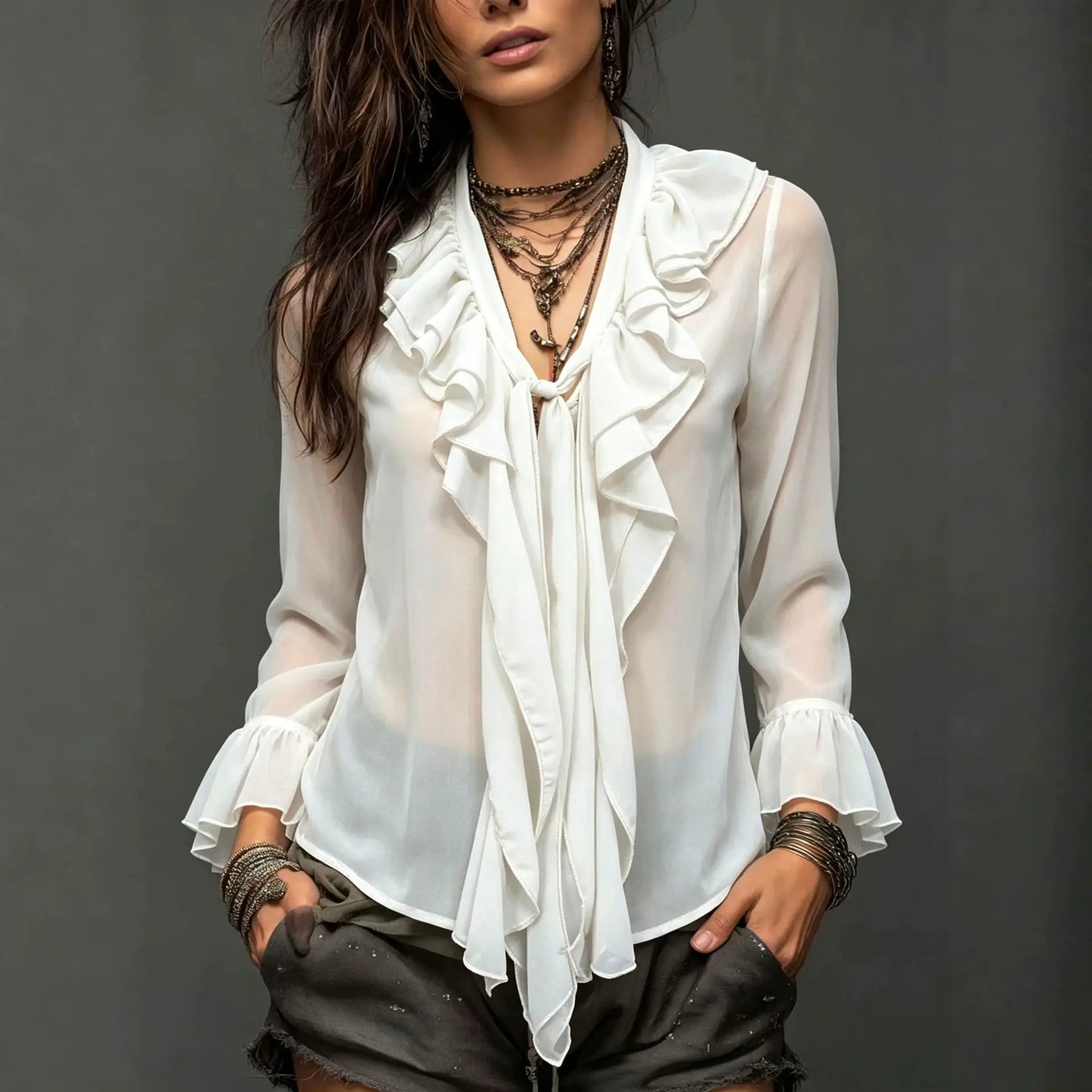  Blouse femme blanche à volants style chic SecretBombe