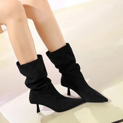 Bottes femme SecretBombe noires en suédine talon aiguille style chic