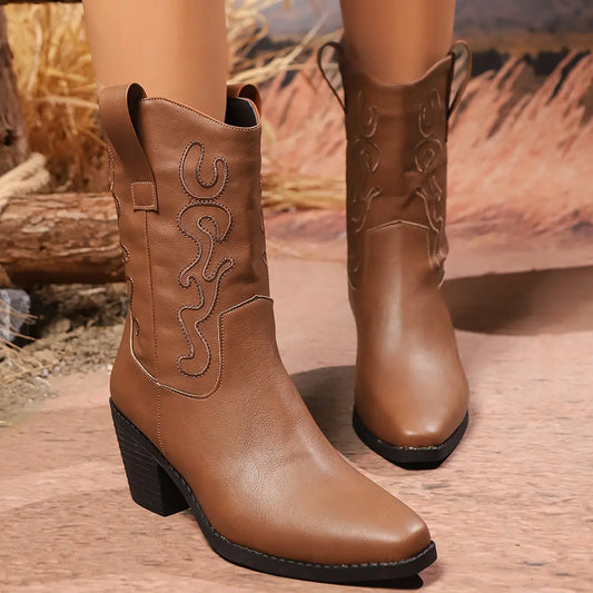 Les Bottes western femme SecretBombe – Bottes cowboy en cuir vegan talon bloc
