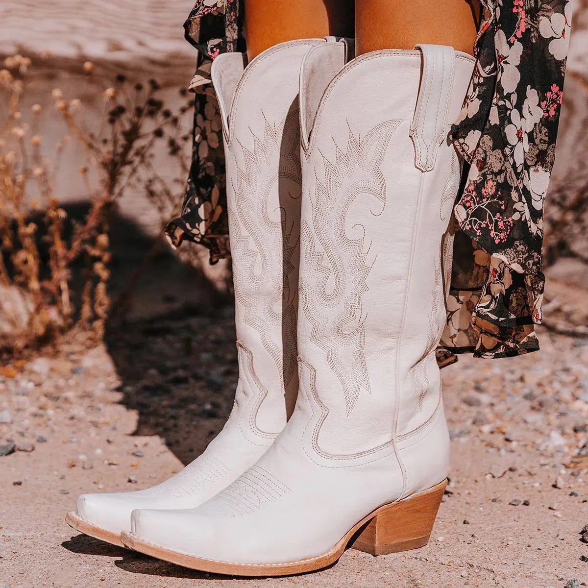 Bottes cowboy blanche à talon pour femme SecretBombe