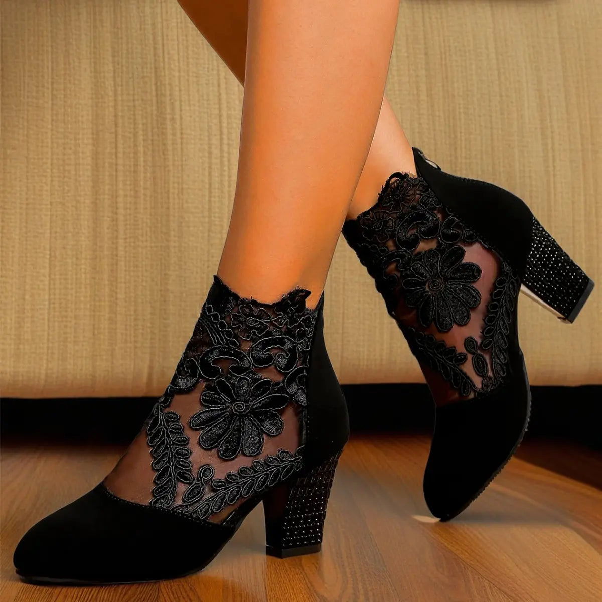 Bottines femme SecretBombe talon élégant dentelle florale
