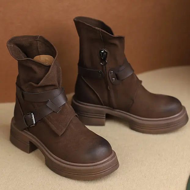 Bottines femme marron plateforme SecretBombe boucle décorativ
