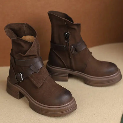 Bottines femme marron plateforme SecretBombe boucle décorativ