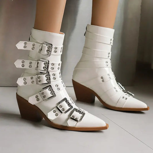 Bottines femme SecretBombe style rock avec multiples boucles