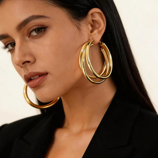 SecretBombe boucles d’oreilles créoles femme dorées grand format style chic minimaliste