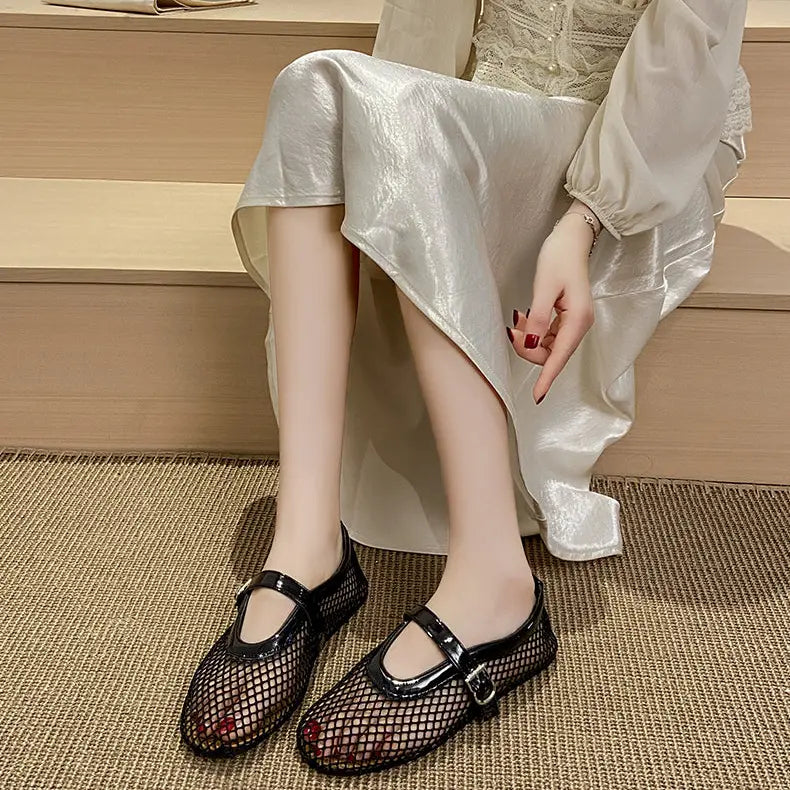 Ballerines femme en résille noires avec bride – SecretBombe
