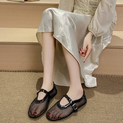 Ballerines femme en résille noires avec bride – SecretBombe