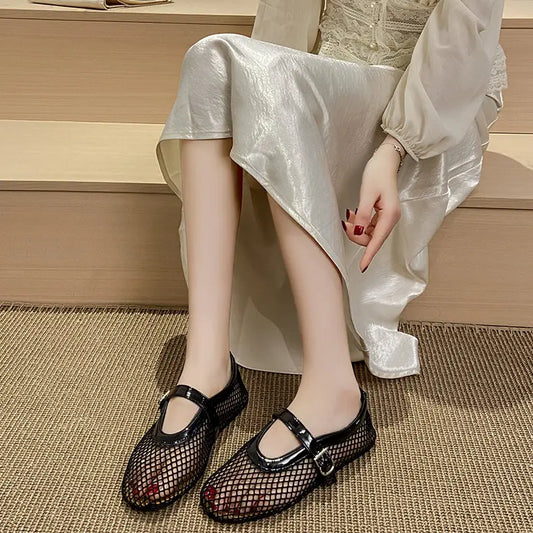 Ballerines femme en résille noires avec bride – SecretBombe