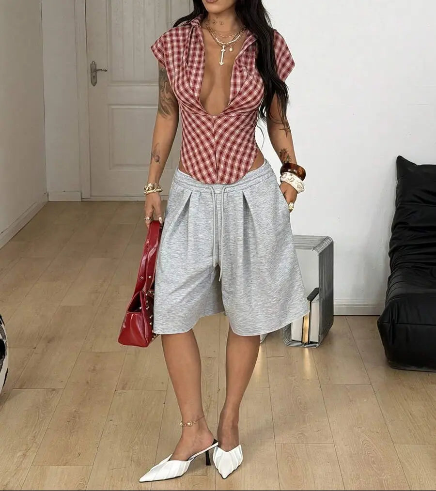 Chemise femme à carreaux rouge sans manches – SecretBombe