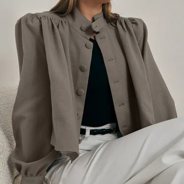 Chemise taupe femme boutonnée vue de face SecretBombe