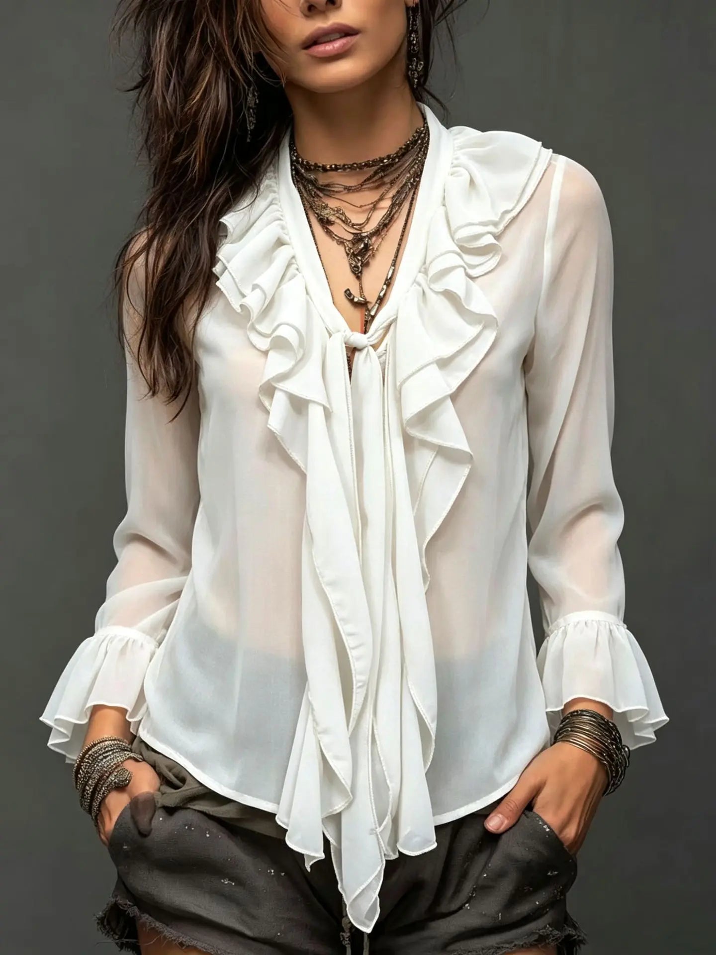Blouse femme blanche à volants style chic SecretBombe